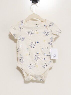 NWT Baby Gap Art Bear Onesie Romper 0-3 Months Cream Unisex Short Sleeve Cotton